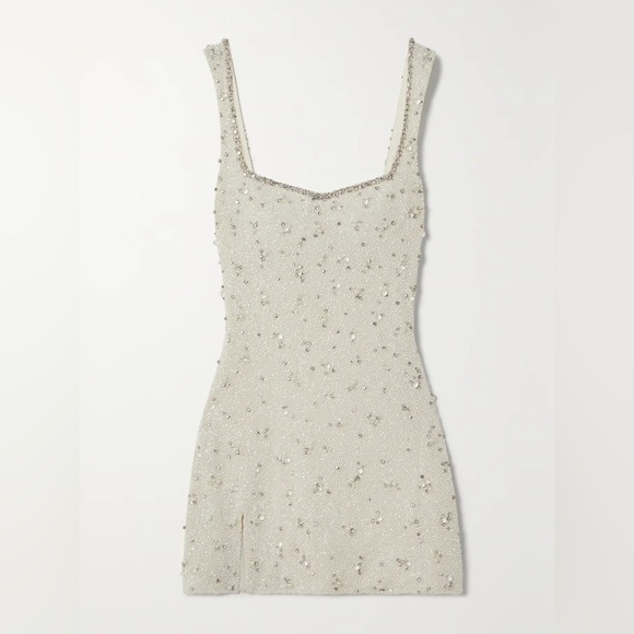 Clio Peppiatt White Embellished Stretch-Tulle Mini Dress - Size Small - Picture 1 of 5
